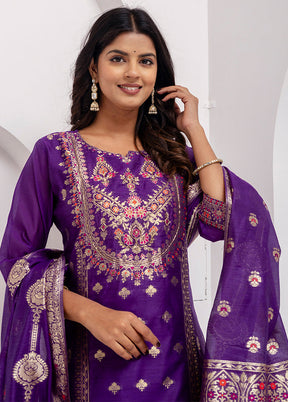 3 Pc Lavender Readymade Silk Dupatta Suit Set