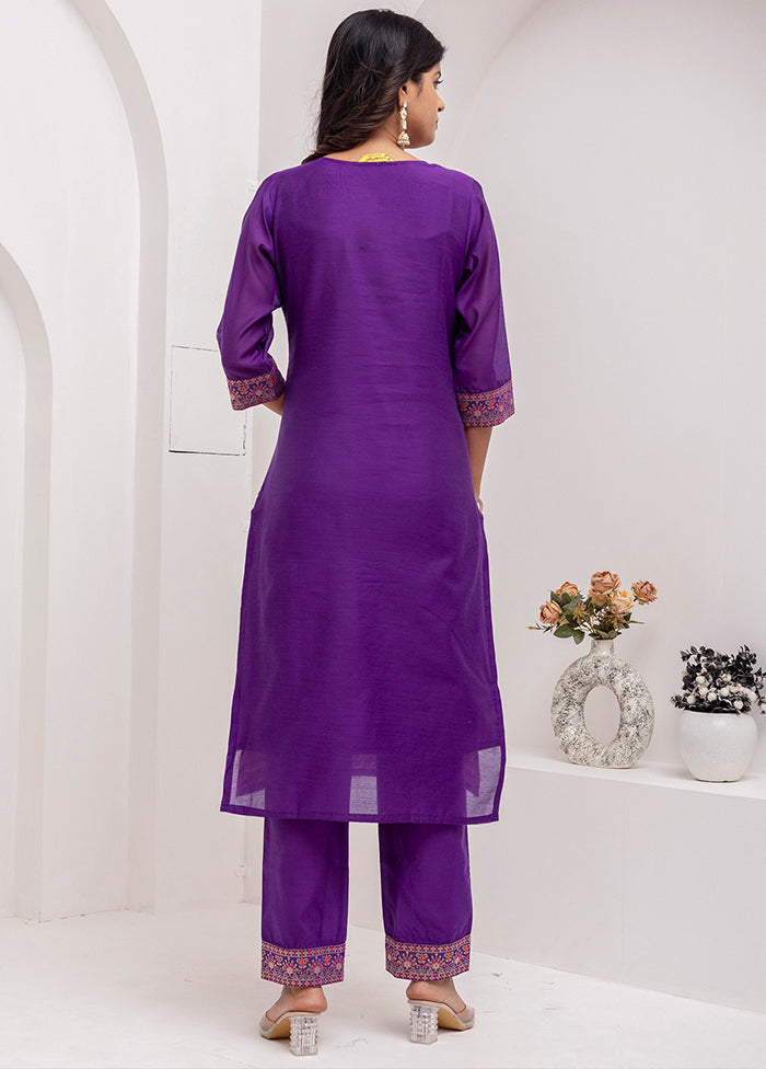 3 Pc Lavender Readymade Silk Dupatta Suit Set