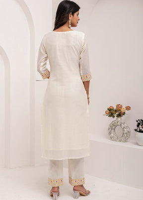 3 Pc White Readymade Silk Dupatta Suit Set
