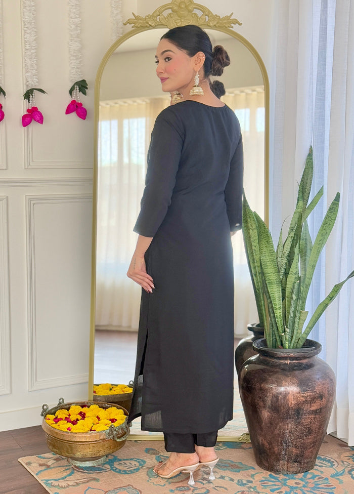 3 Pc Black Readymade Viscose Dupatta Suit Set
