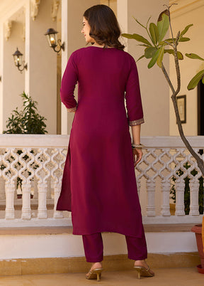 3 Pc Maroon Readymade Rayon Dupatta Suit Set