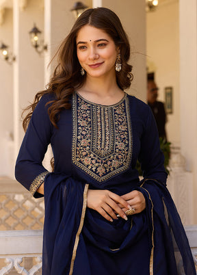 3 Pc Navy Blue Readymade Rayon Dupatta Suit Set