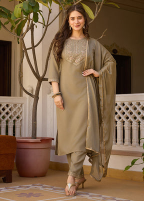 3 Pc Pista Green Readymade Rayon Dupatta Suit Set