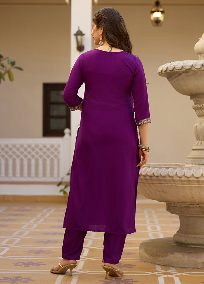 3 Pc Purple Readymade Rayon Dupatta Suit Set