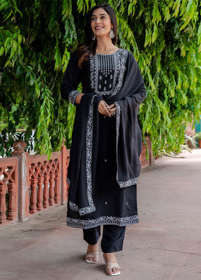 3 Pc Black Readymade Viscose Dupatta Suit Set