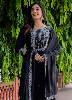 3 Pc Black Readymade Viscose Dupatta Suit Set