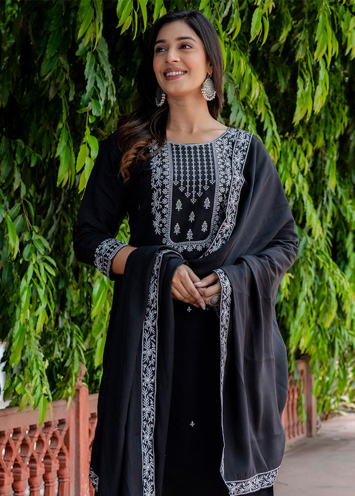 3 Pc Black Readymade Viscose Dupatta Suit Set