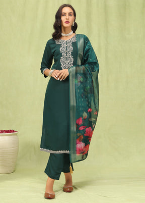 3 Pc Green Readymade Viscose Dupatta Suit Set