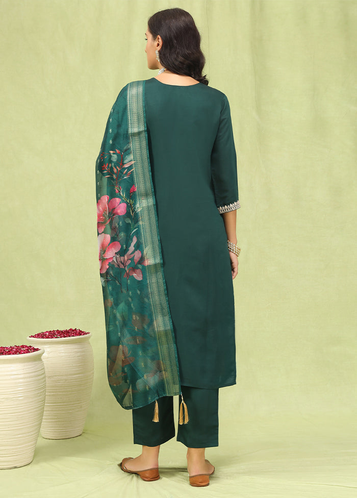 3 Pc Green Readymade Viscose Dupatta Suit Set