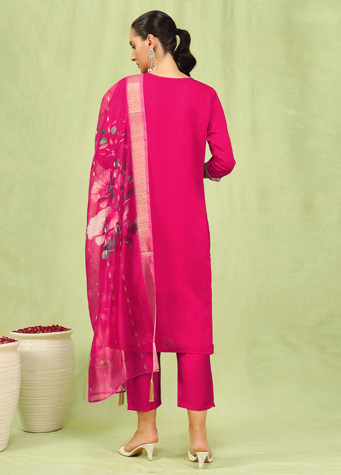 3 Pc Pink Readymade Viscose Dupatta Suit Set