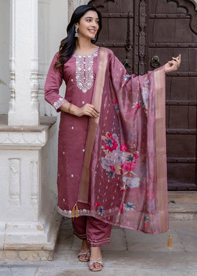 3 Pc Purple Readymade Viscose Dupatta Suit Set