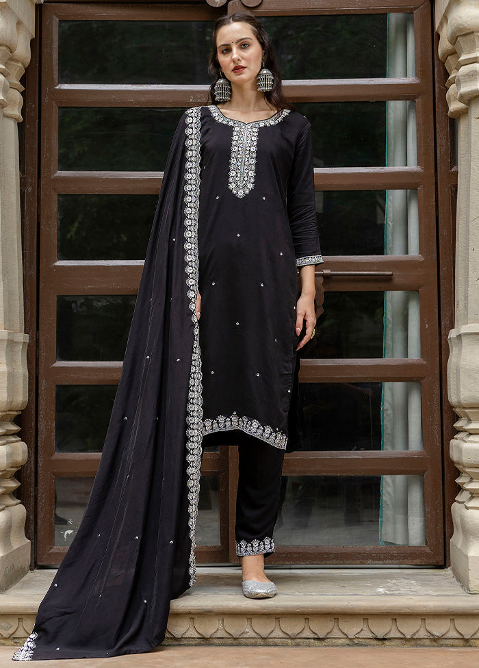 3 Pc Black Readymade Viscose Dupatta Suit Set
