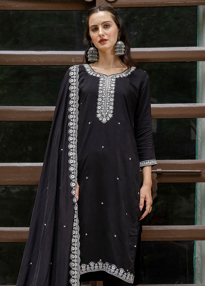 3 Pc Black Readymade Viscose Dupatta Suit Set