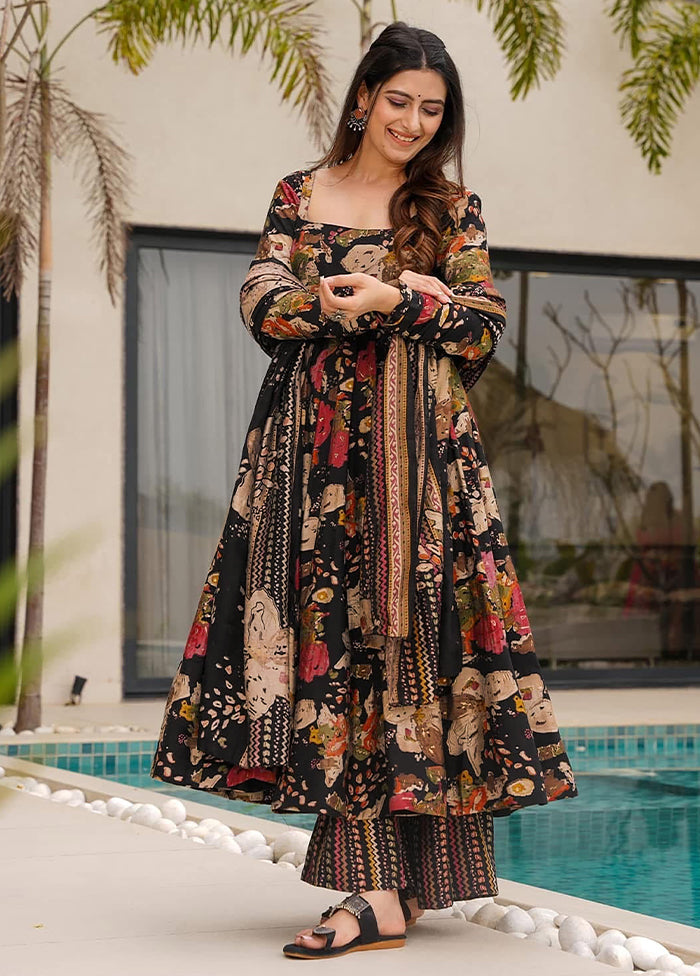 3 Pc Black Readymade Cotton Dupatta Suit Set