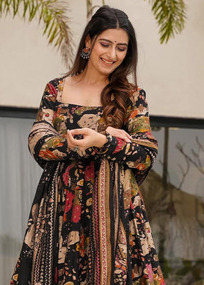3 Pc Black Readymade Cotton Dupatta Suit Set