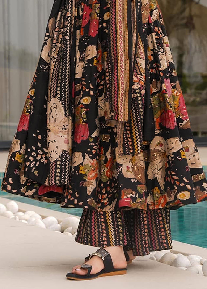 3 Pc Black Readymade Cotton Dupatta Suit Set