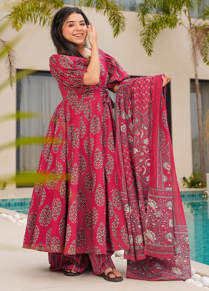 3 Pc Pink Readymade Cotton Dupatta Suit Set