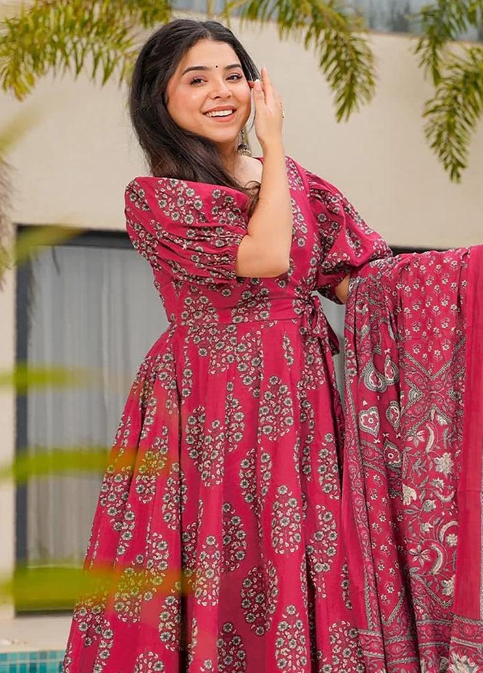 3 Pc Pink Readymade Cotton Dupatta Suit Set