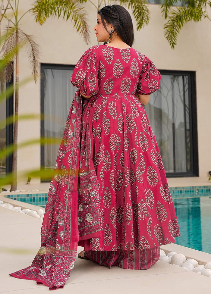 3 Pc Pink Readymade Cotton Dupatta Suit Set