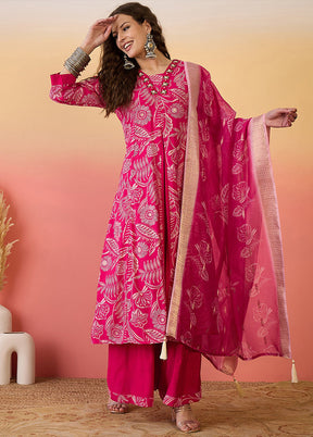 3 Pc Pink Readymade Silk Dupatta Suit Set
