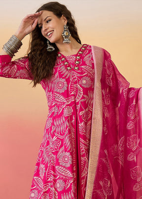 3 Pc Pink Readymade Silk Dupatta Suit Set