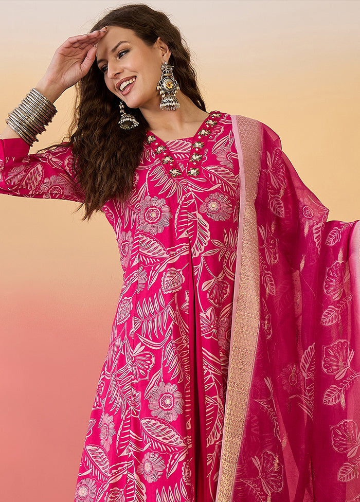 3 Pc Pink Readymade Silk Dupatta Suit Set