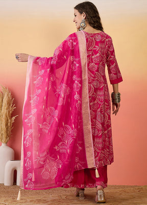 3 Pc Pink Readymade Silk Dupatta Suit Set