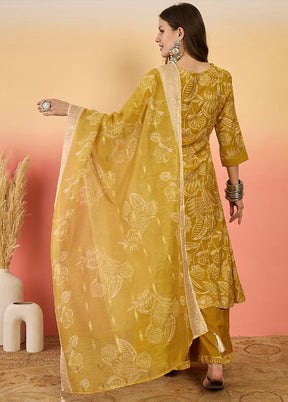 3 Pc Mustard Readymade Silk Dupatta Suit Set