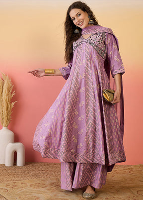3 Pc Pink Readymade Silk Dupatta Suit Set