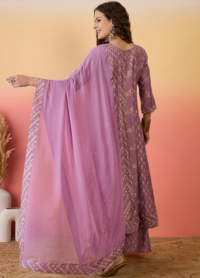 3 Pc Pink Readymade Silk Dupatta Suit Set