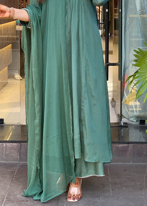3 Pc Green Readymade Viscose Dupatta Suit Set