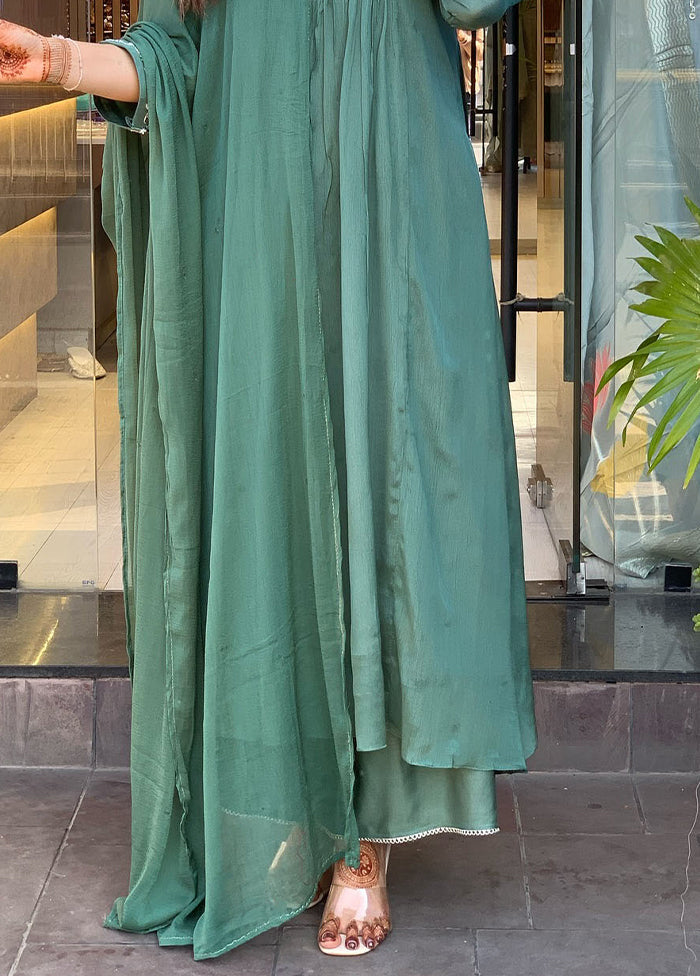 3 Pc Green Readymade Viscose Dupatta Suit Set