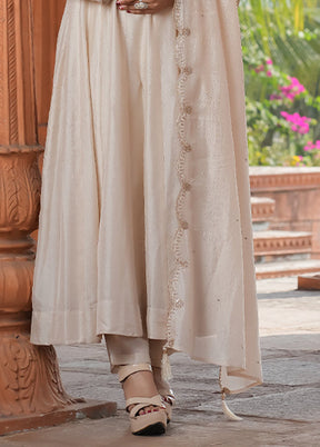 3 Pc Cream Readymade Silk Dupatta Suit Set
