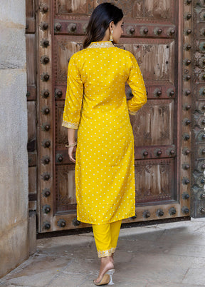 3 Pc Yellow Readymade Silk Dupatta Suit Set