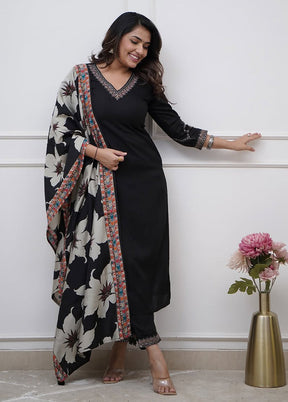 3 Pc Black Readymade Viscose Dupatta Suit Set