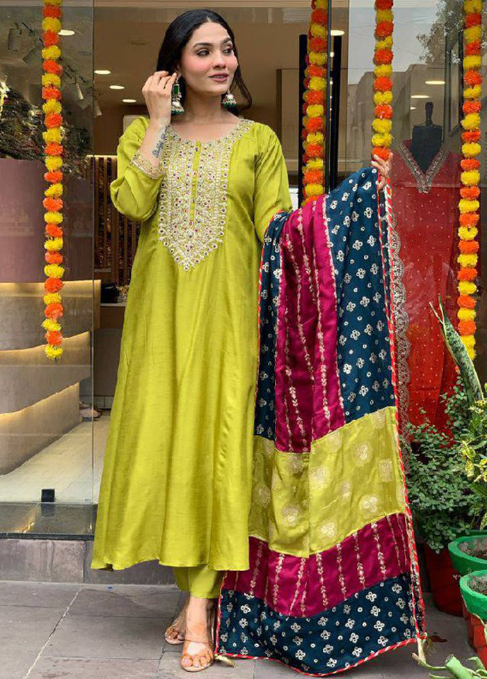 3 Pc Lemon Readymade Viscose Dupatta Suit Set