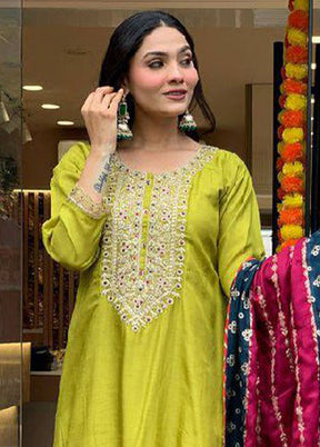 3 Pc Lemon Readymade Viscose Dupatta Suit Set