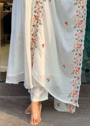 3 Pc White Readymade Viscose Dupatta Suit Set