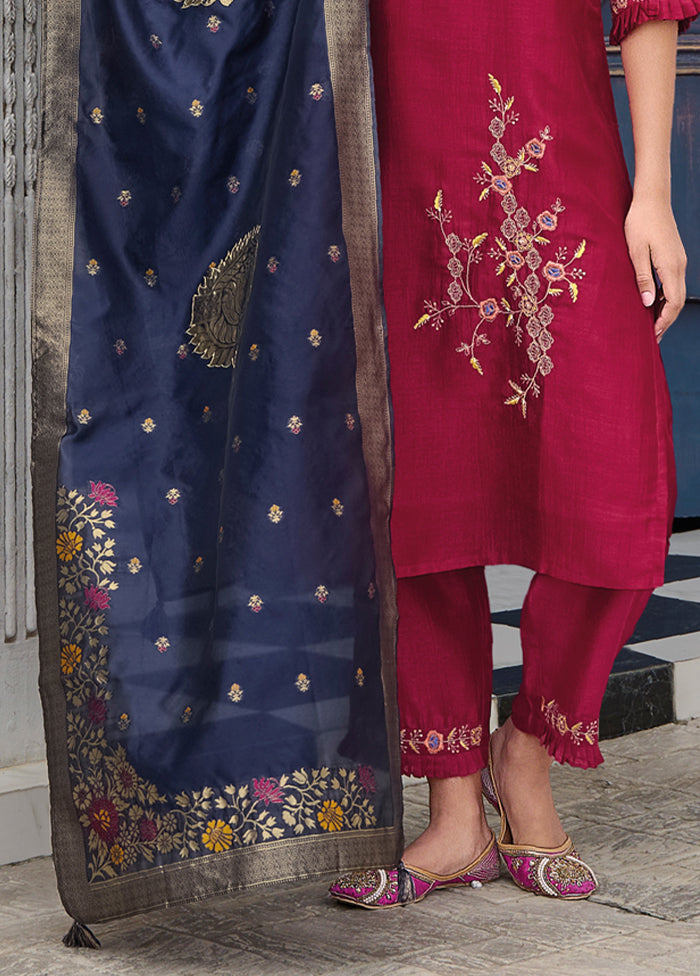3 Pc Red Readymade Viscose Dupatta Suit Set