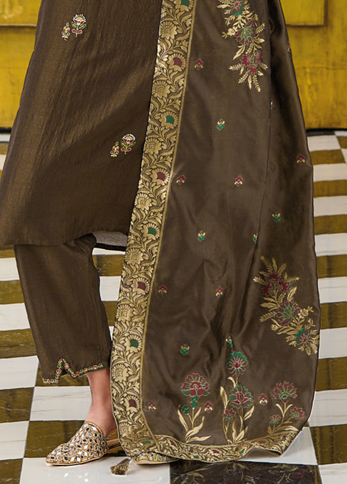 3 Pc Grey Readymade Viscose Dupatta Suit Set
