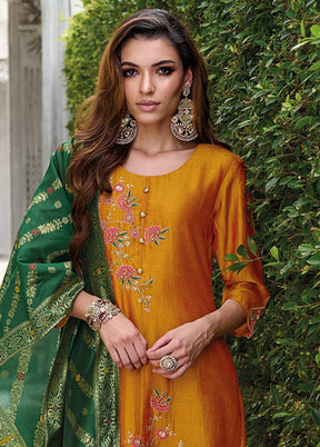 3 Pc Mustard Readymade Viscose Dupatta Suit Set