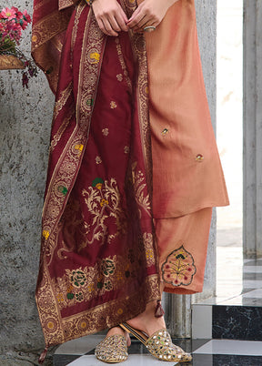 3 Pc Peach Readymade Viscose Dupatta Suit Set
