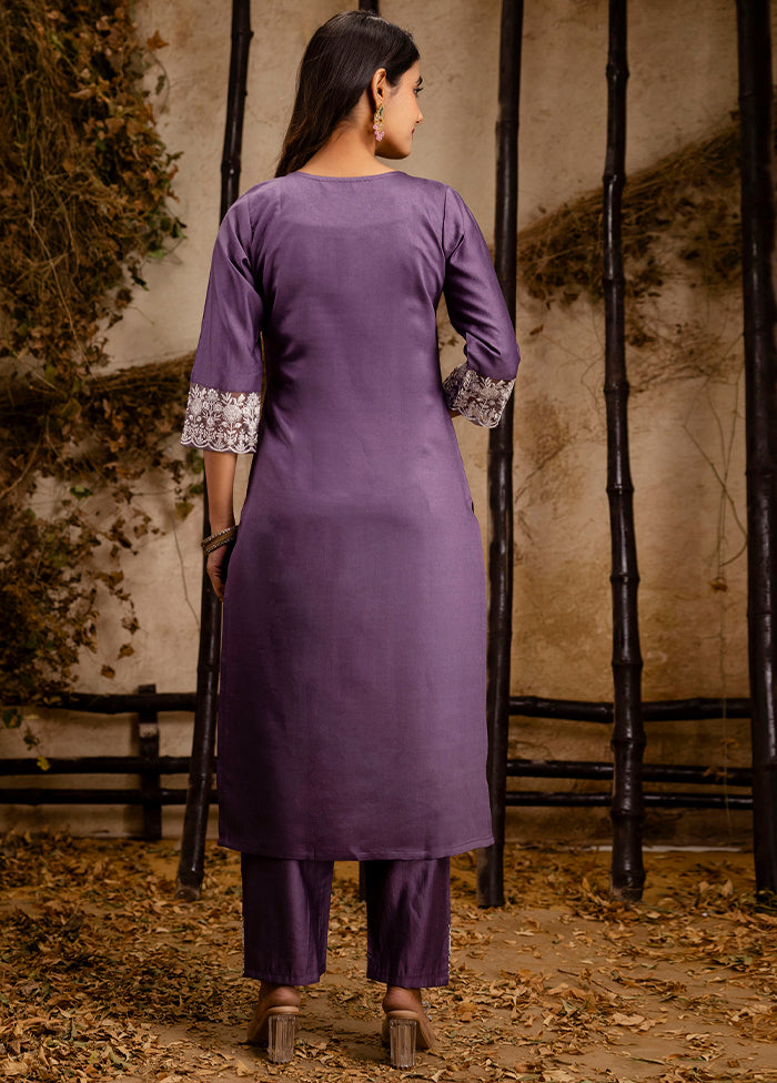 3 Pc Lavender Readymade Silk Dupatta Suit Set