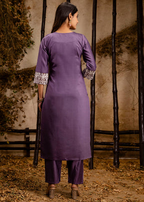 3 Pc Lavender Readymade Silk Dupatta Suit Set