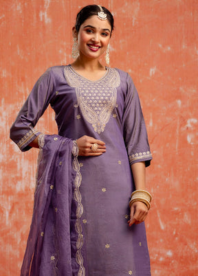 3 Pc Lavender Readymade Silk Dupatta Suit Set