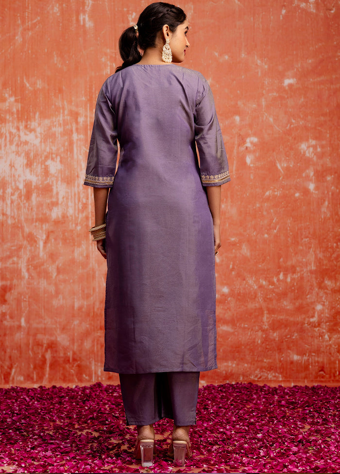 3 Pc Lavender Readymade Silk Dupatta Suit Set