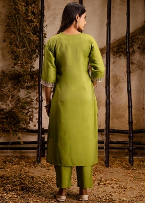 3 Pc Pista Green Readymade Silk Dupatta Suit Set