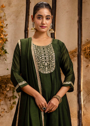 3 Pc Green Readymade Silk Dupatta Suit Set