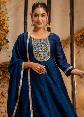 3 Pc Blue Readymade Silk Dupatta Suit Set