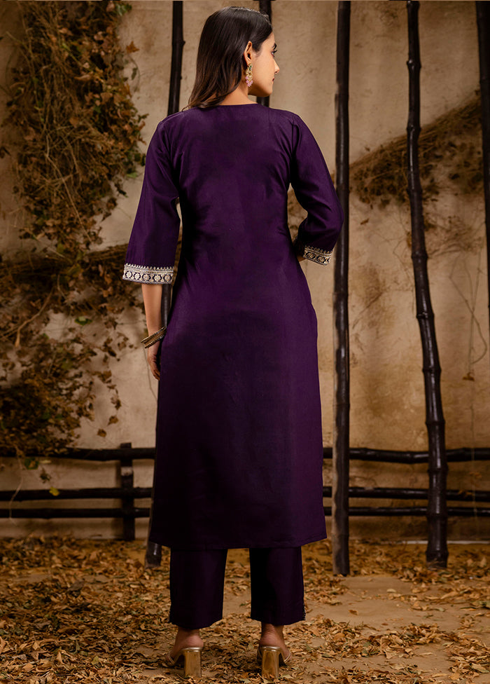3 Pc Purple Readymade Viscose Dupatta Suit Set